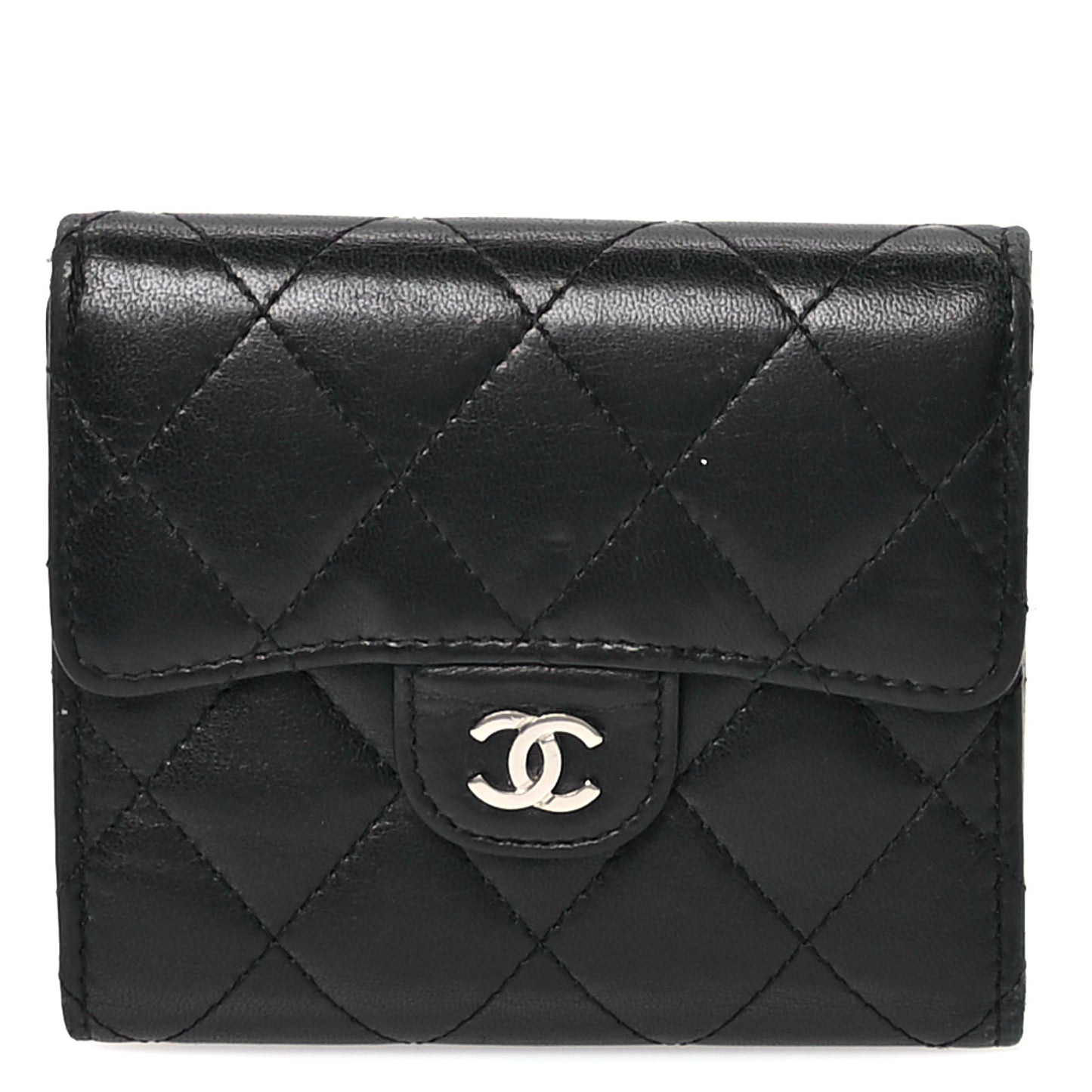 Lambskin Quilted Compact Flap Wallet Black