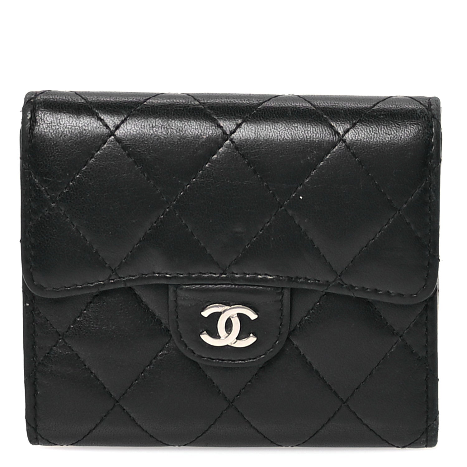 Chanel Lambskin Quilted Compact Flap Wallet Black 1 of 9