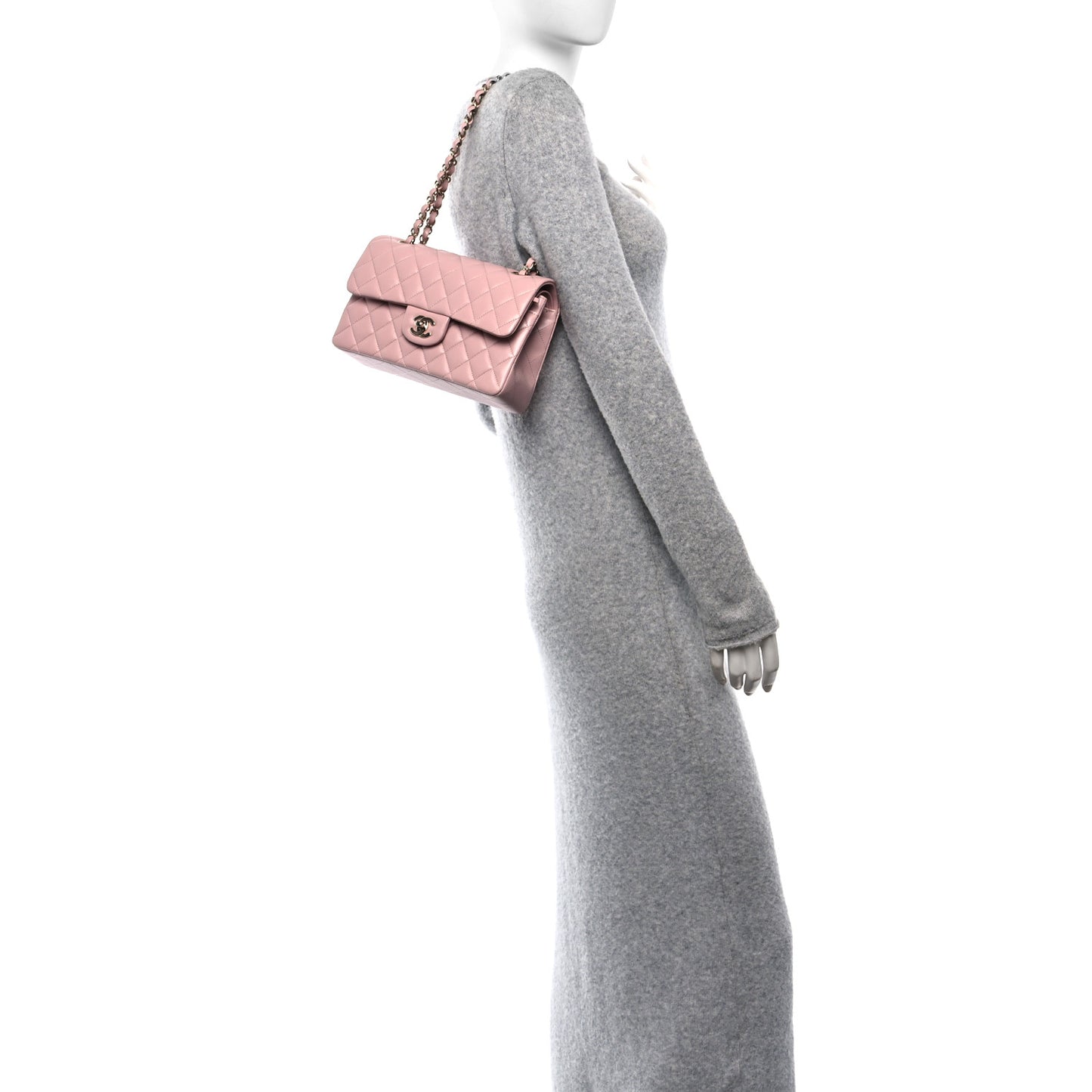 Lambskin Quilted Small Double Flap Light Pink