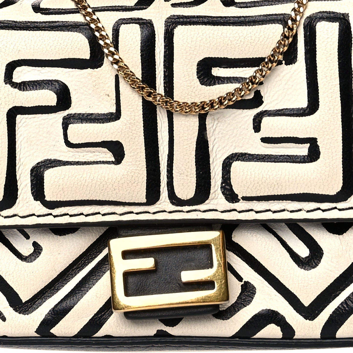 X JOSHUA VIDES Nappa Vitello King FF Embossed Nano Baguette Charm White Black