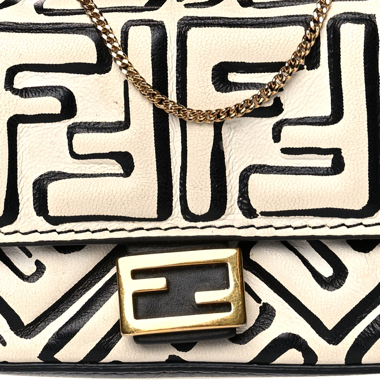 Fendi X JOSHUA VIDES Nappa Vitello King FF Embossed Nano Baguette Charm White Black 6 of 10