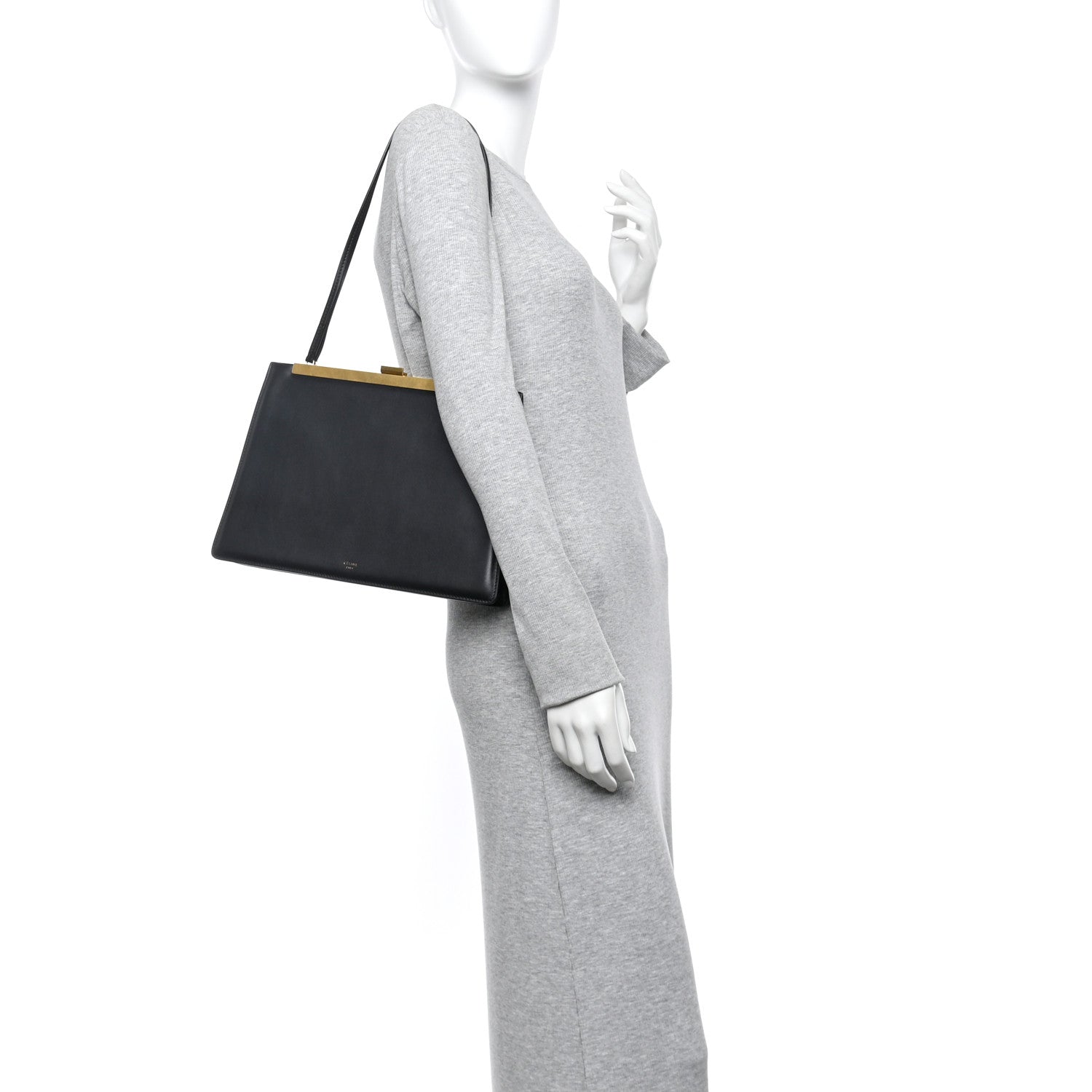 Celine Smooth Calfskin Medium Clasp Shoulder Bag Black 2 of 11