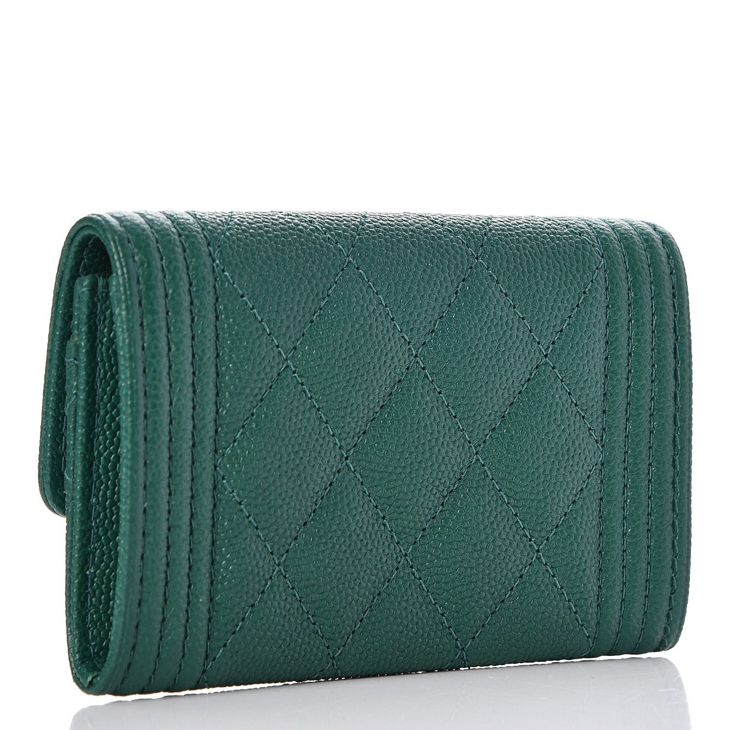 Chanel Caviar Quilted Boy Card Holder Wallet Green 3 of 8