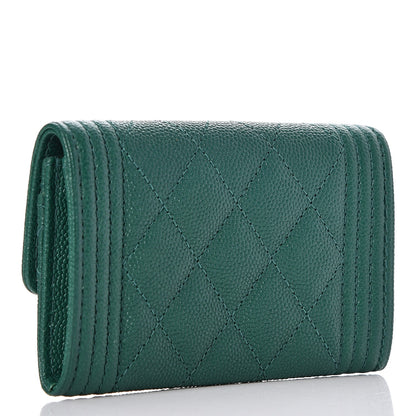 Chanel Caviar Quilted Boy Card Holder Wallet Green 3 of 8