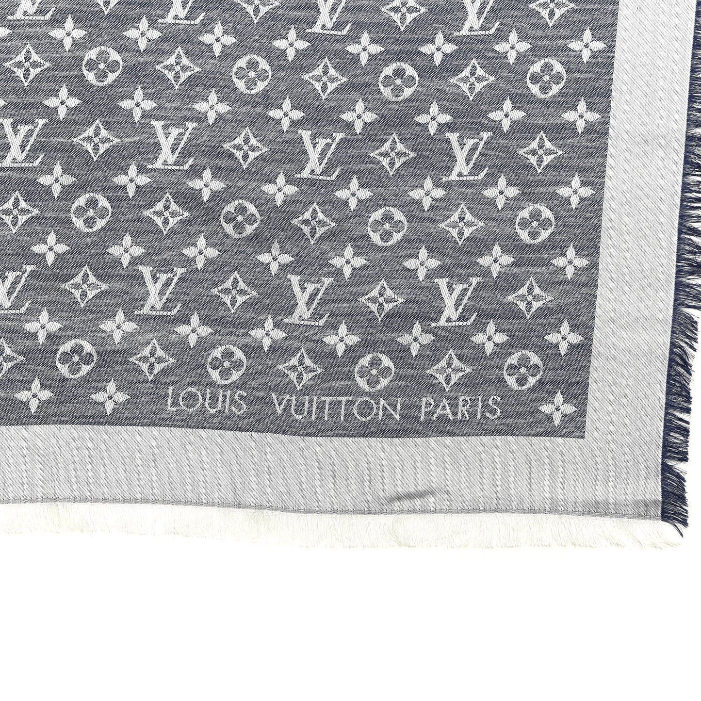 Wool Silk Monogram Denim Shawl Black