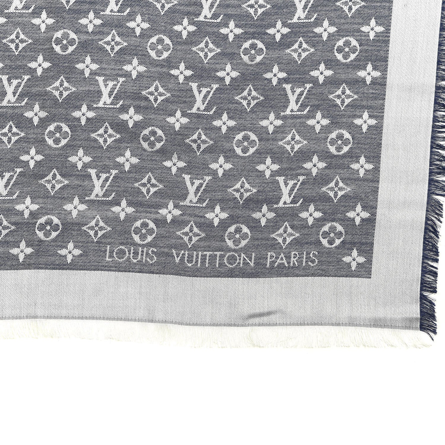 Louis Vuitton Wool Silk Monogram Denim Shawl Black 2 of 3