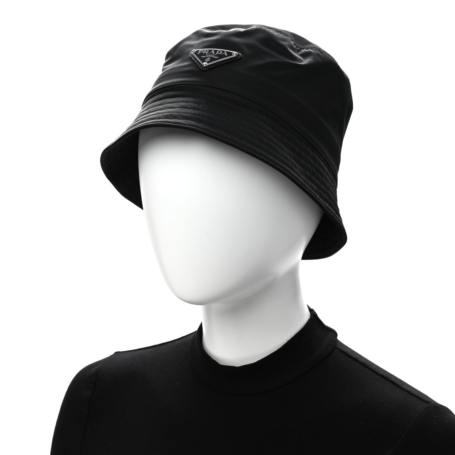 Prada Re-Nylon Metal Triangle Logo Womens Bucket Hat S Black 2 of 10