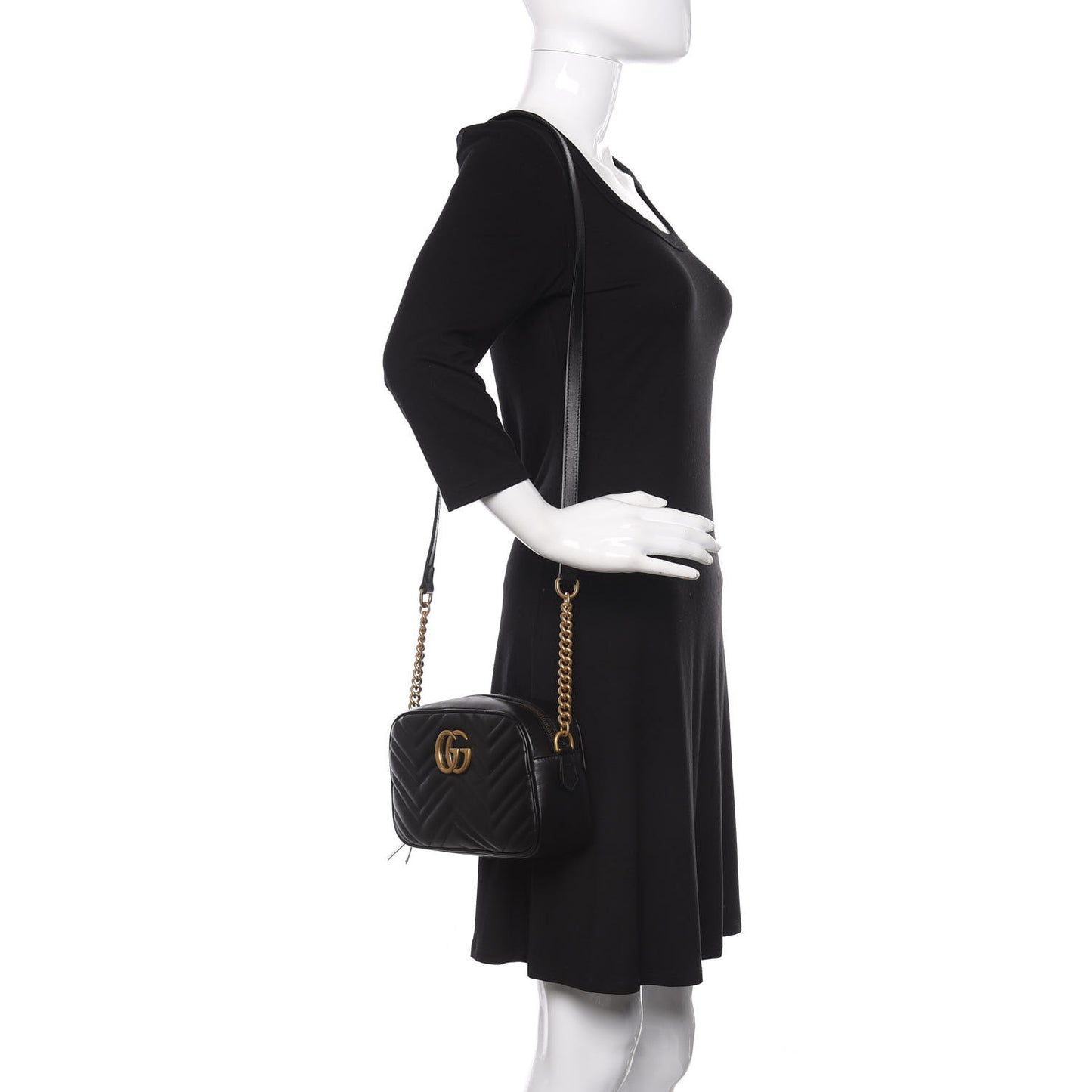 Calfskin Matelasse Small GG Marmont Chain Shoulder Bag Black