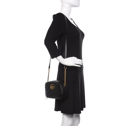 Gucci Calfskin Matelasse Small GG Marmont Chain Shoulder Bag Black 2 of 10