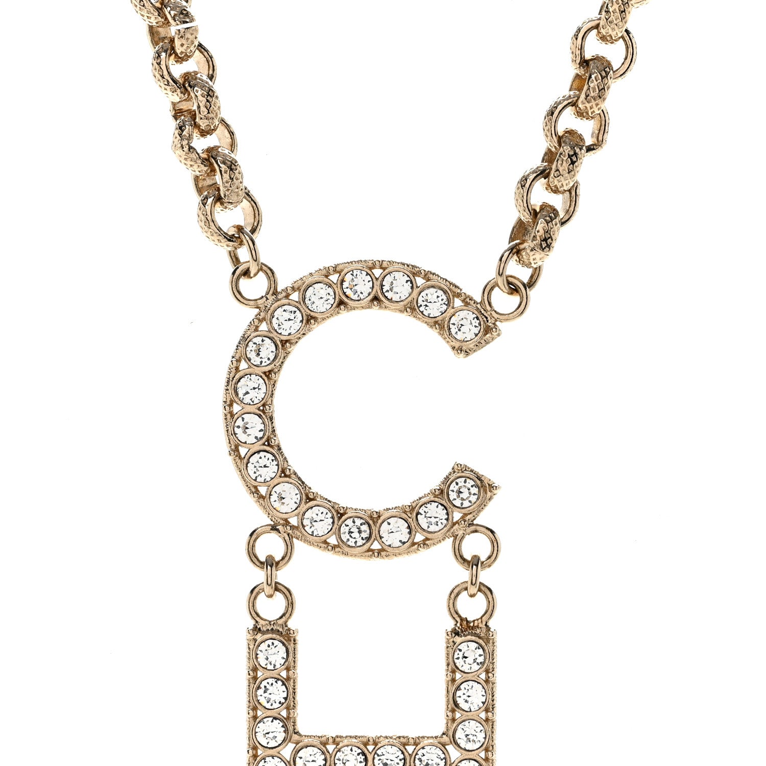 Chanel Metal Crystal Cha-Nel Logo Necklace Gold 4 of 7