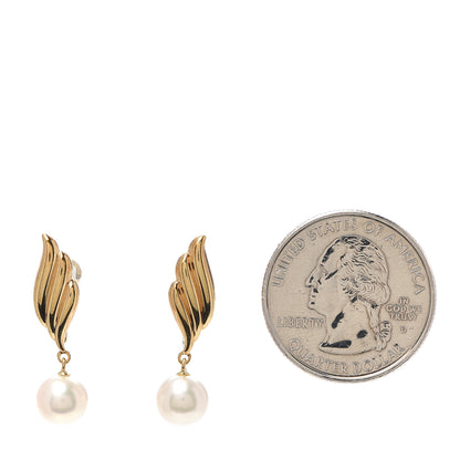 Mikimoto 18K Yellow Gold Akoya Pearl 7-7.5mm Leaf Drop Screw-Back Earrings 2 of 4