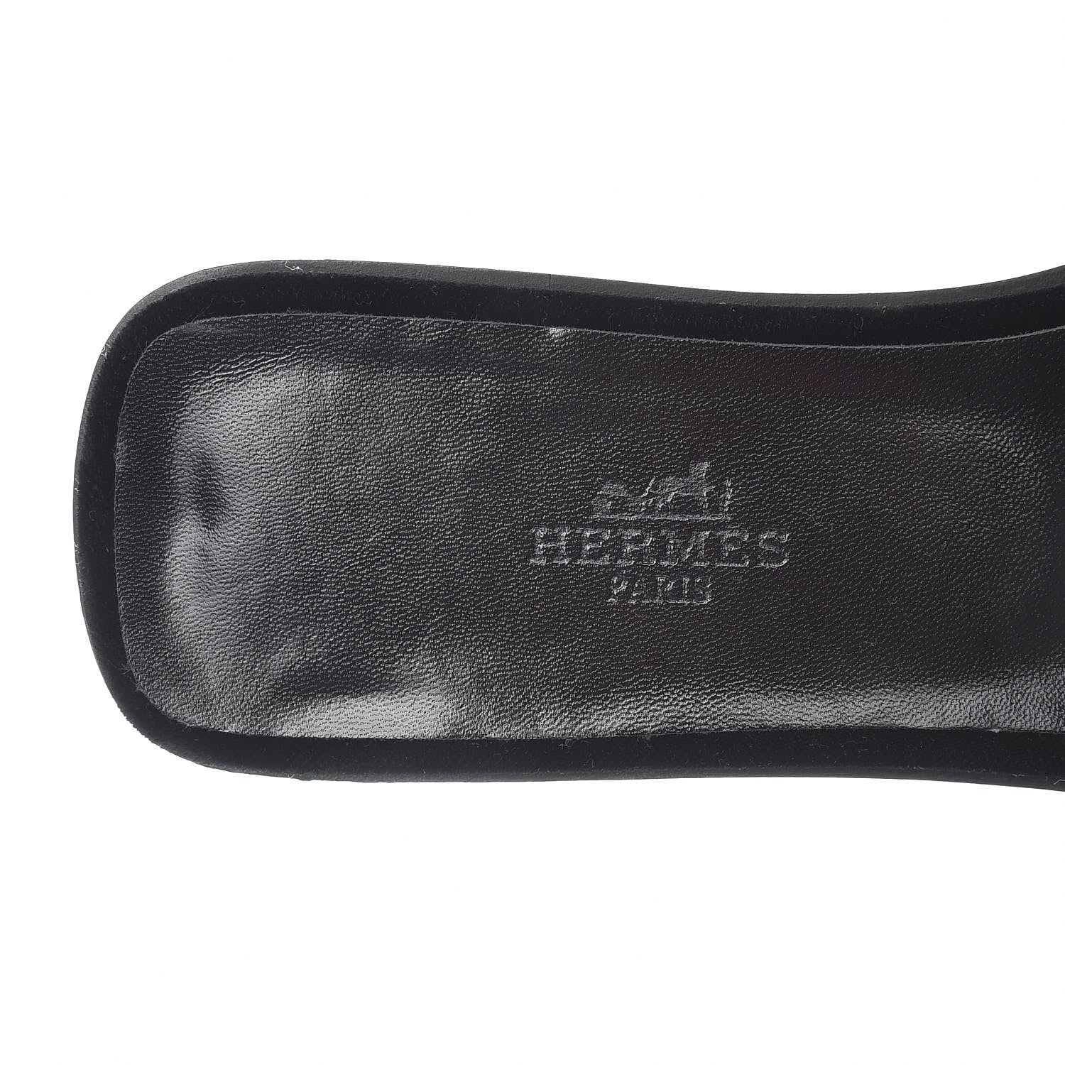 Hermes Velvet Nappa Oran Sandals 38 Black Argent Vieilli 5 of 9