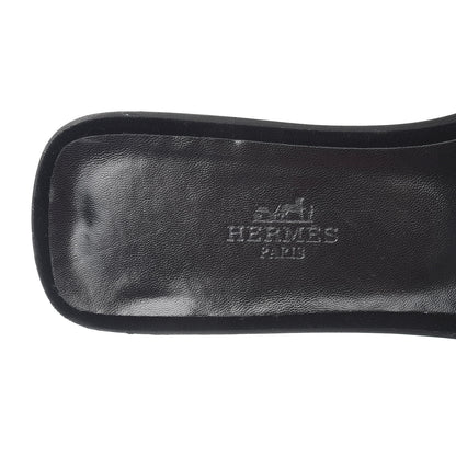 Hermes Velvet Nappa Oran Sandals 38 Black Argent Vieilli 5 of 9
