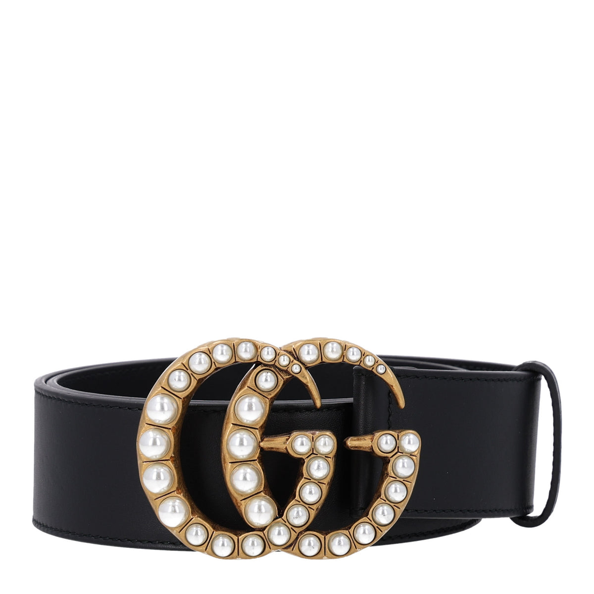 Gucci Moon Calfskin Pearl Double G Belt 75 30 Black Cream 1 of 5