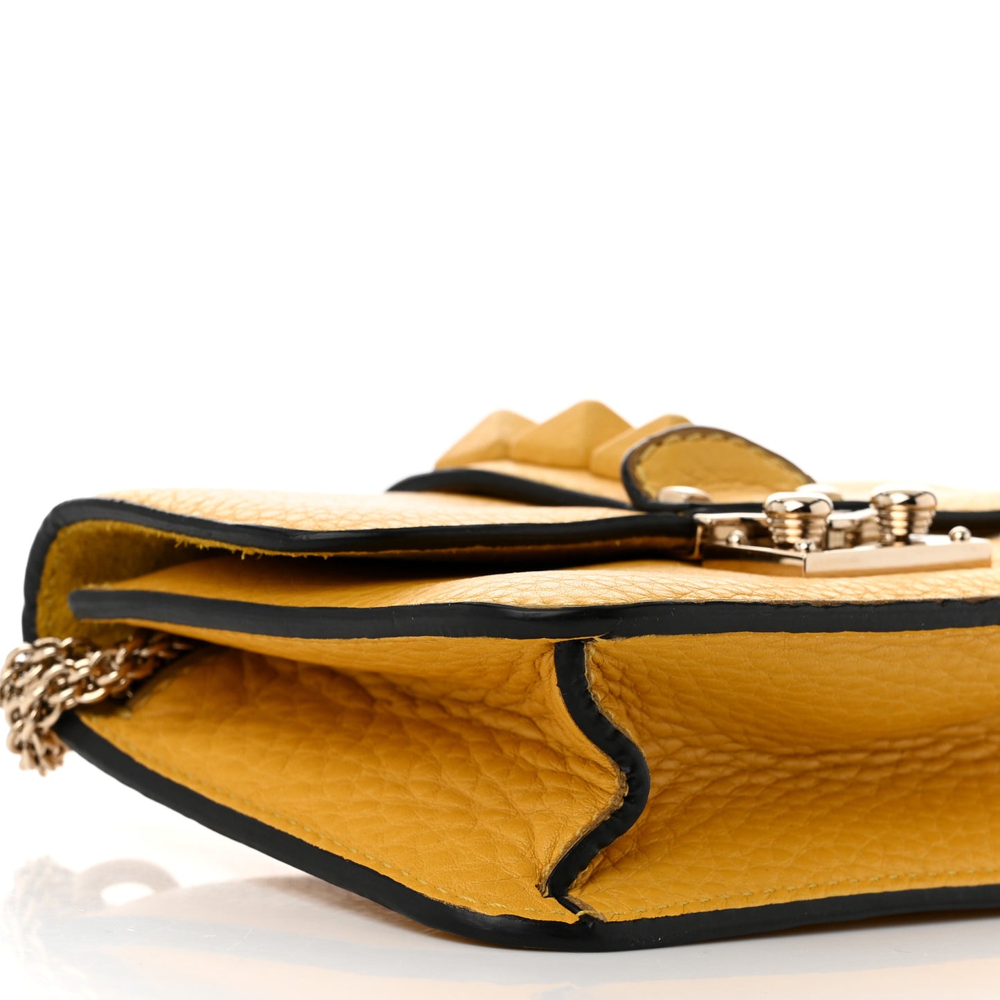 Pebbled Calfskin Mini Glam Lock Rockstud Flap Yellow