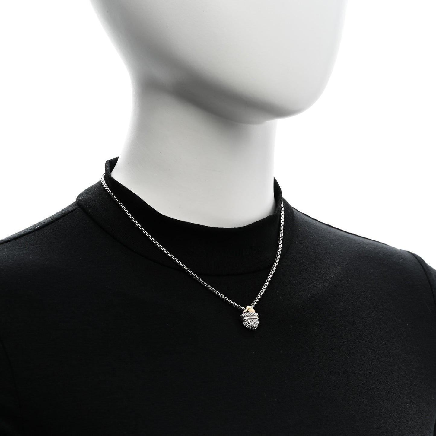 Sterling Silver 18K Yellow Gold Diamond Acorn Pendant Necklace