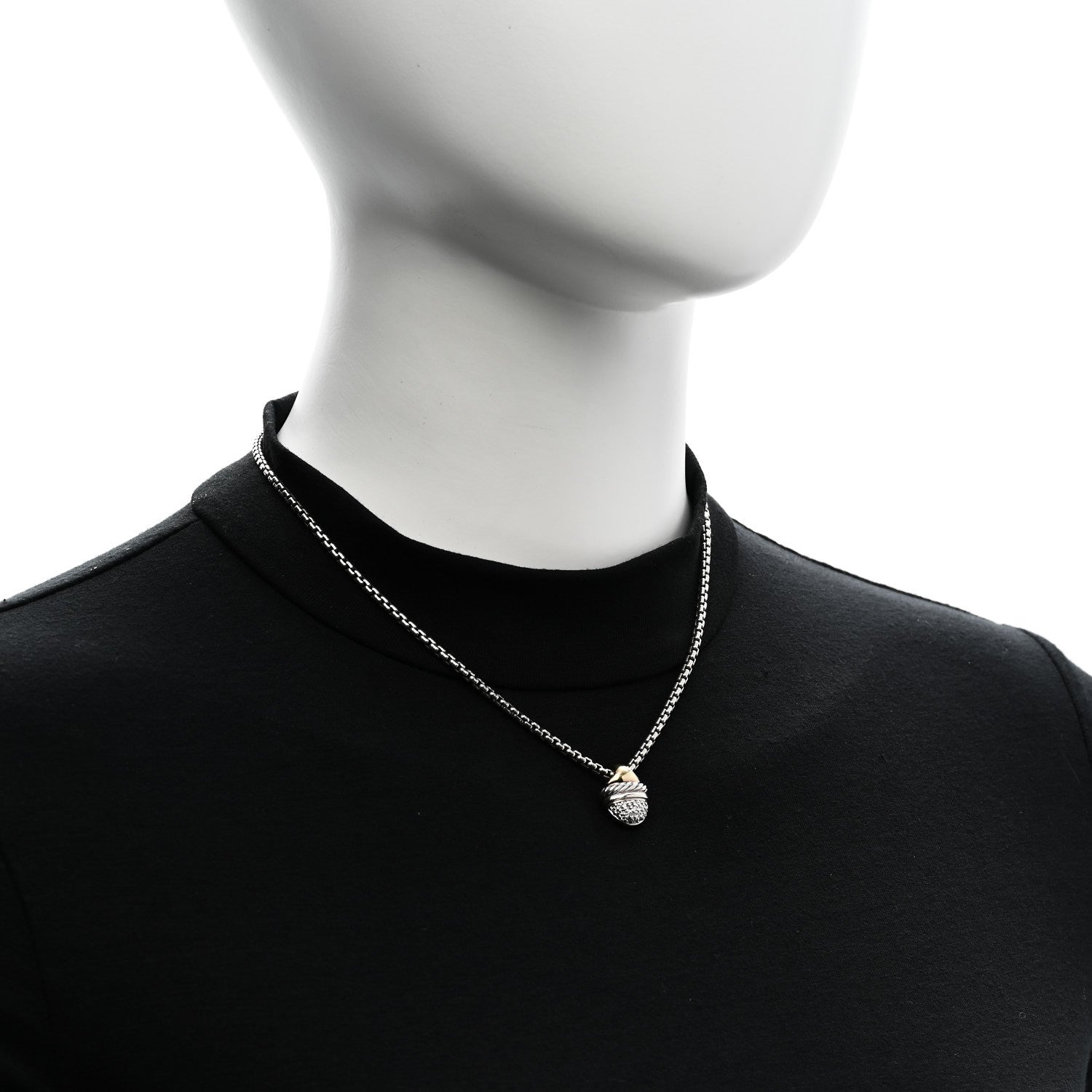 David Yurman Sterling Silver 18K Yellow Gold Diamond Acorn Pendant Necklace 2 of 6