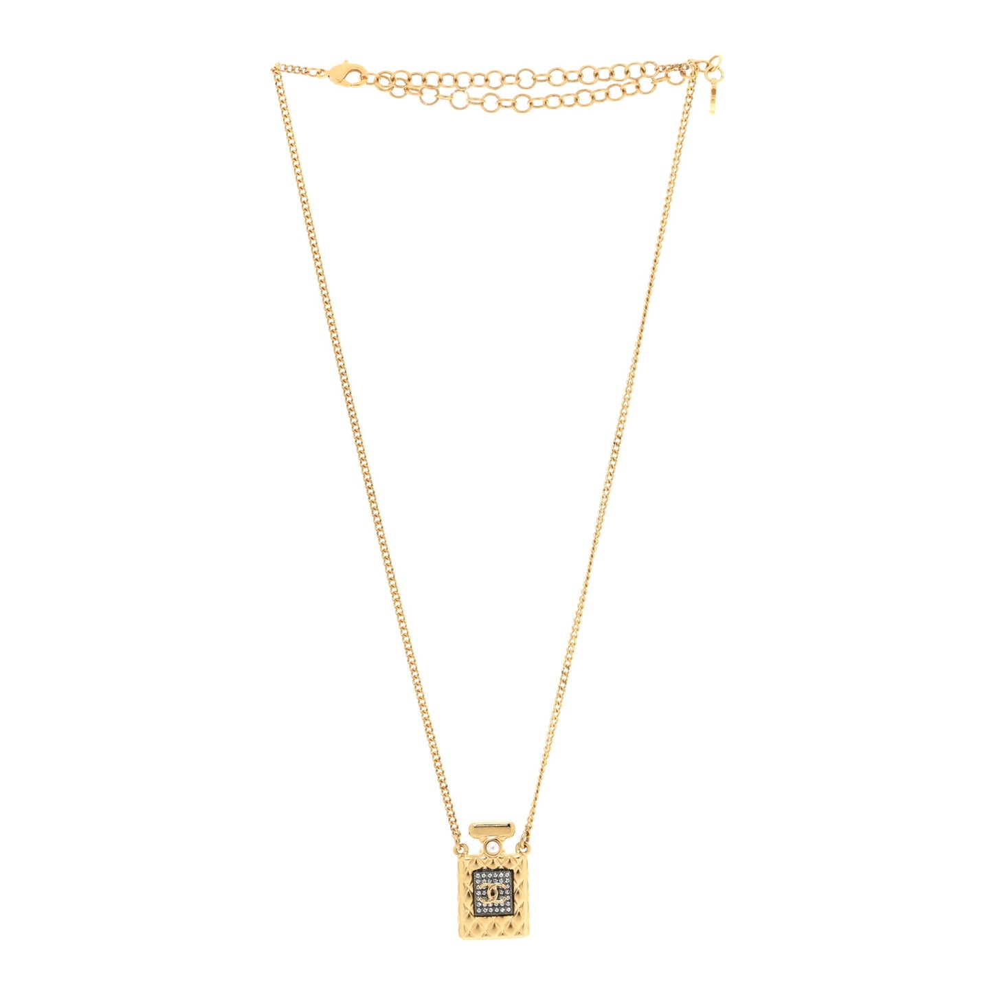 Crystal Pearl Perfume Bottle CC Necklace Gold