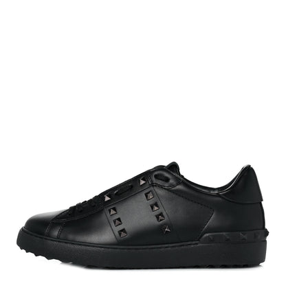Valentino Garavani Calfskin Mens Rockstud Untitled Open Sneakers 40.5 Black 1 of 9