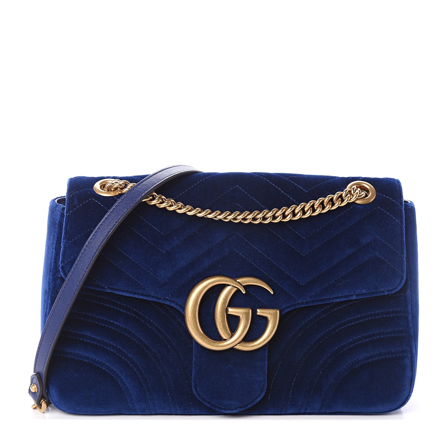 Velvet Matelasse Medium GG Marmont Shoulder Bag Cobalt Blue