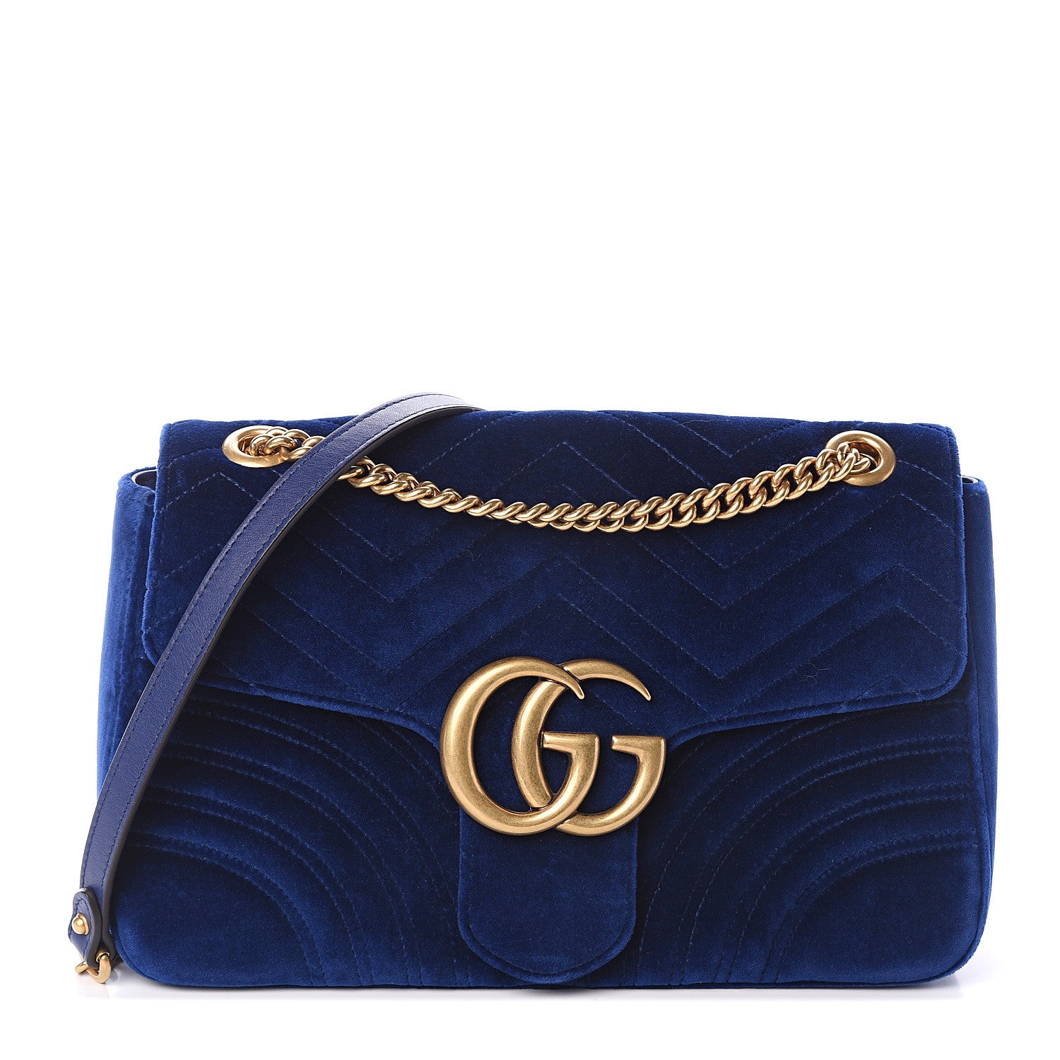 Gucci Velvet Matelasse Medium GG Marmont Shoulder Bag Cobalt Blue 1 of 8