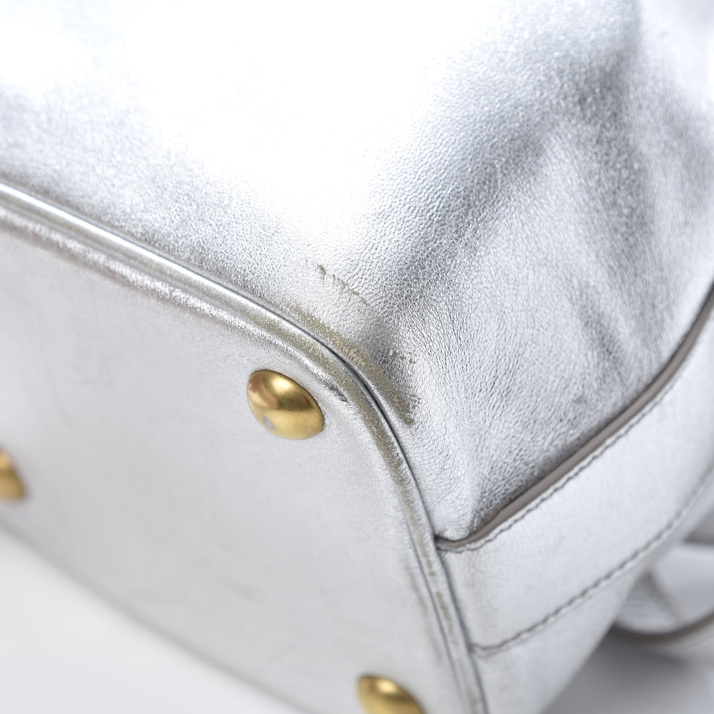 Metallic Calfskin Small Emmanuelle Bucket Bag Silver