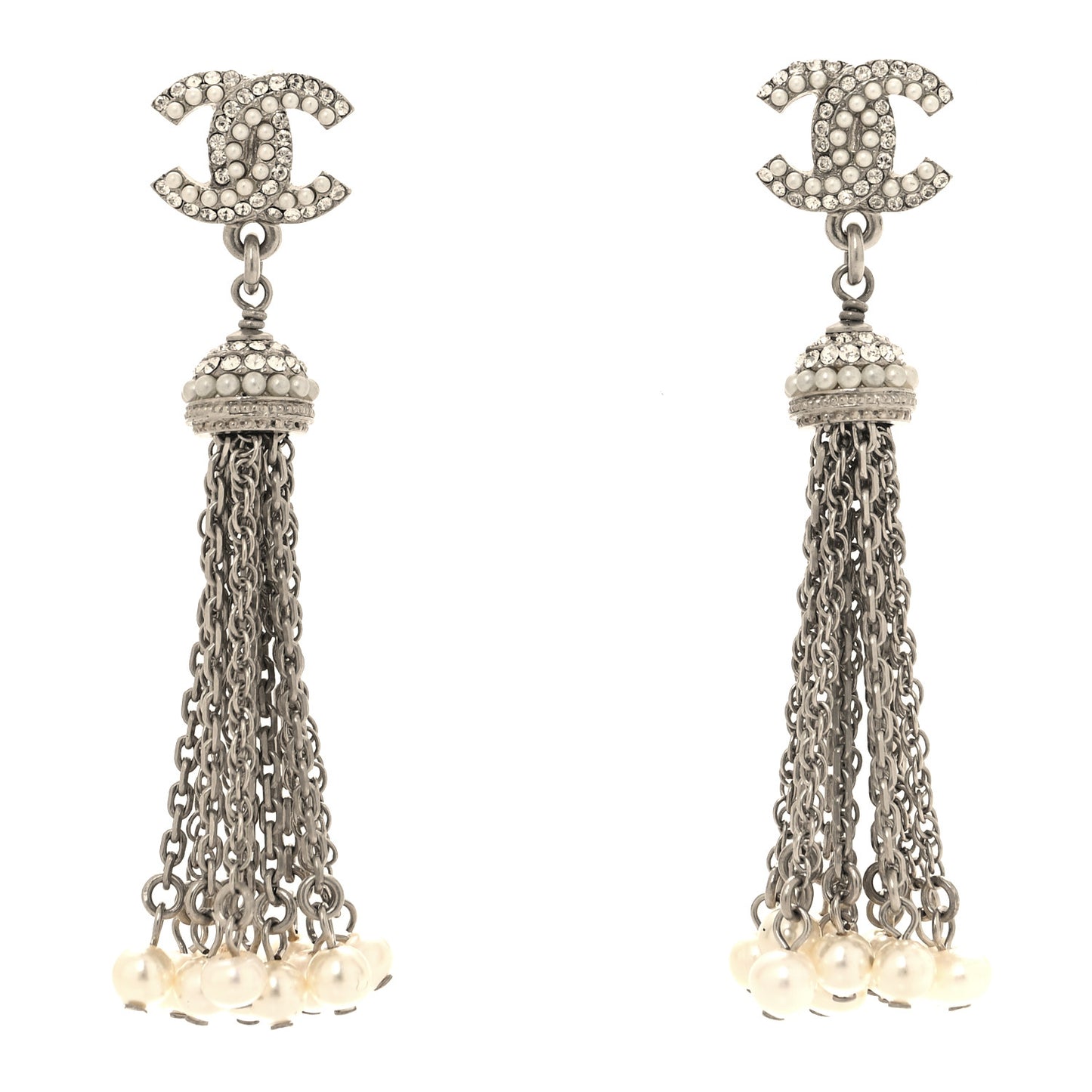 Pearl Crystal CC Drop Earrings Silver