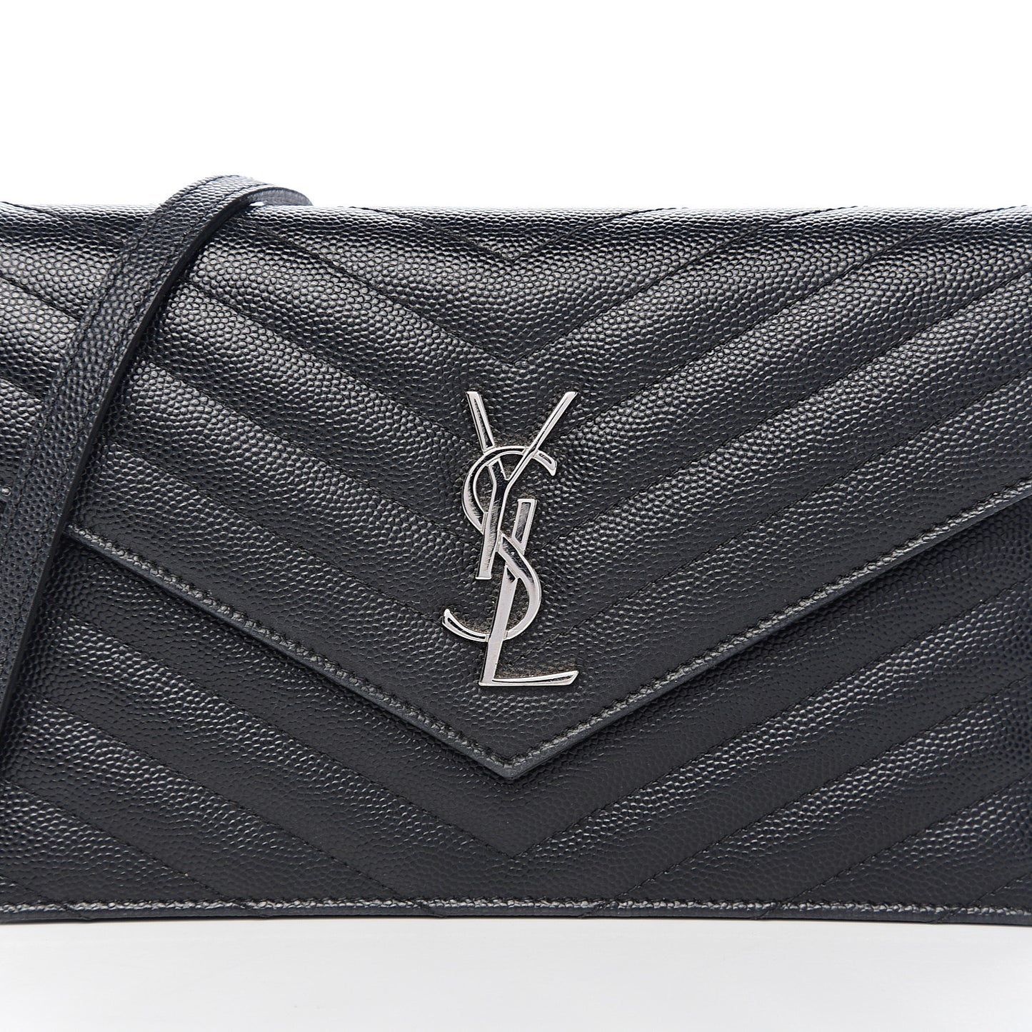 Grain De Poudre Matelasse Chevron Monogram Envelope Chain Wallet Black