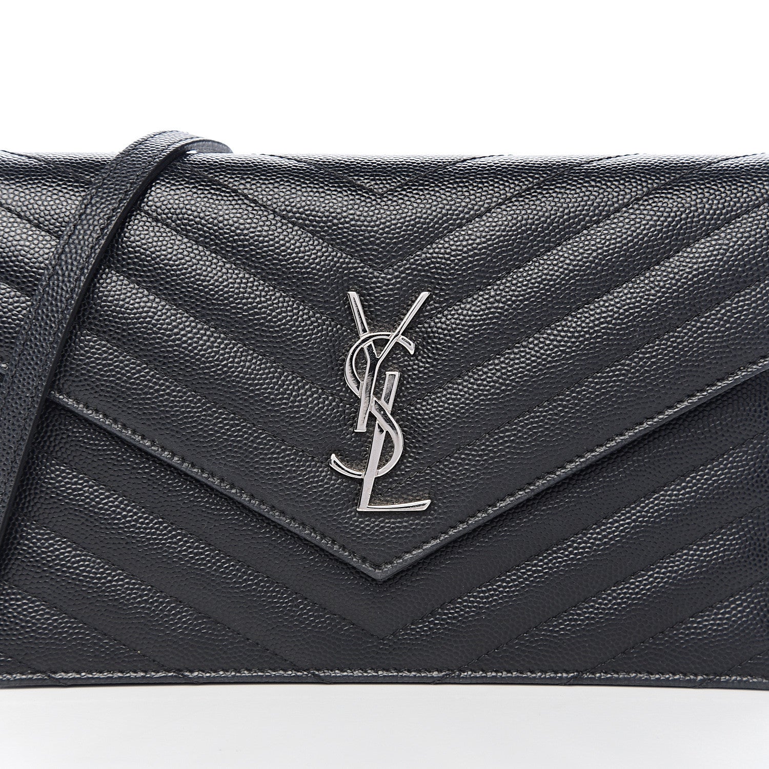 Saint Laurent Grain De Poudre Matelasse Chevron Monogram Envelope Chain Wallet Black 11 of 11