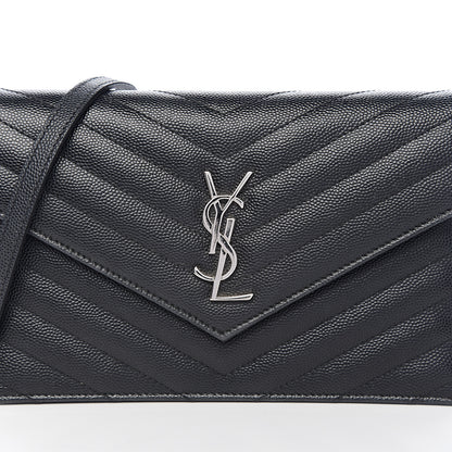 Saint Laurent Grain De Poudre Matelasse Chevron Monogram Envelope Chain Wallet Black 11 of 11