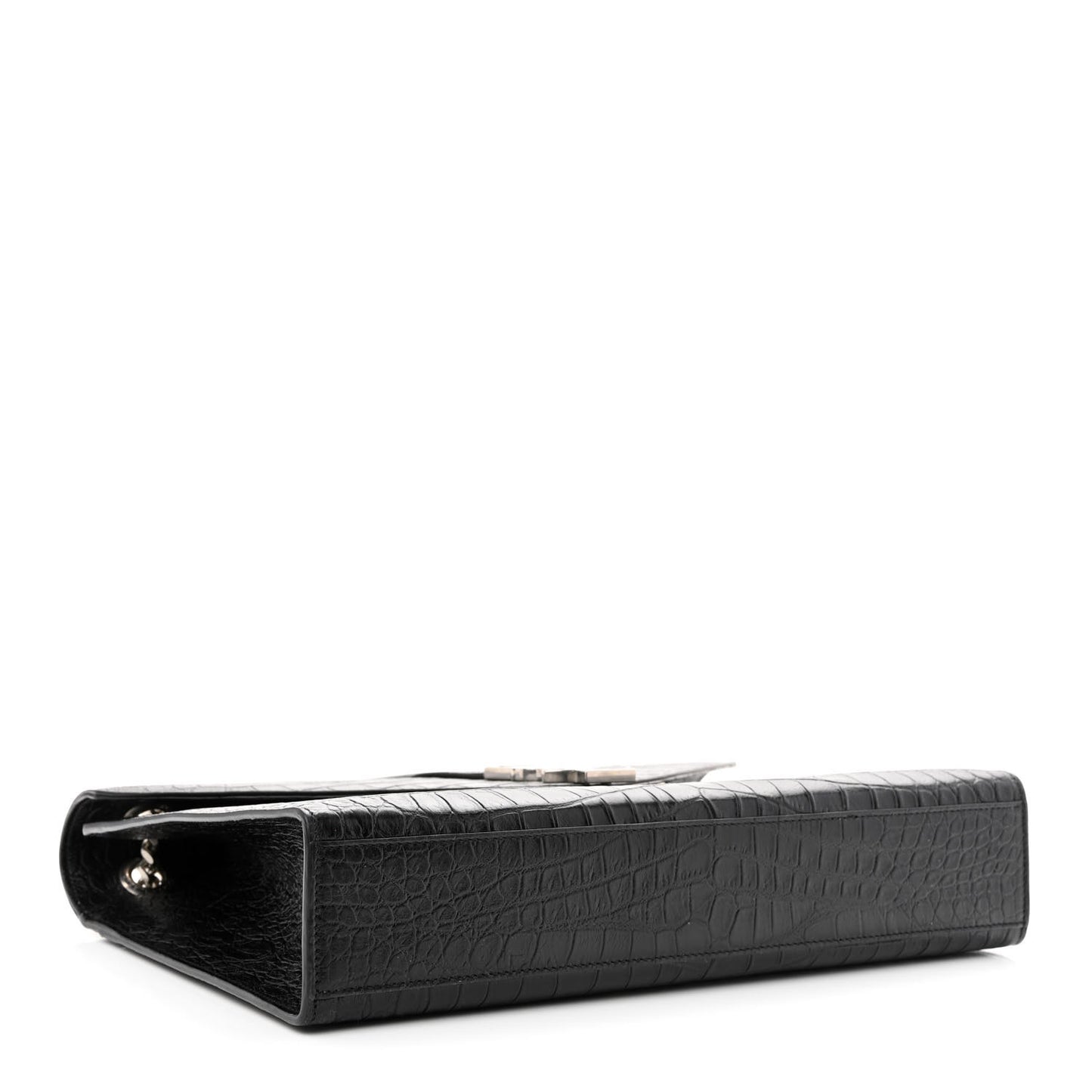 Calfskin Crocodile Embossed Large Monogram Envelope Chain Shoulder Bag Black