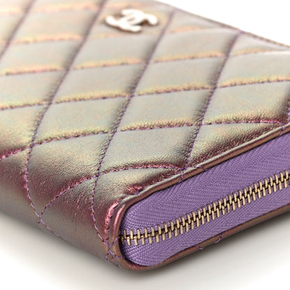 Chanel Iridescent Lambskin Quilted Large Gusset Zip Around Wallet Purple 10 of 12