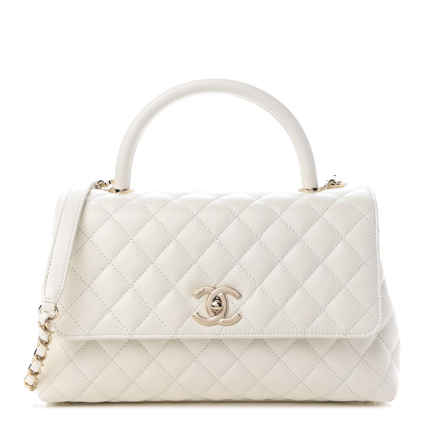 Caviar Quilted Small Coco Handle Flap White