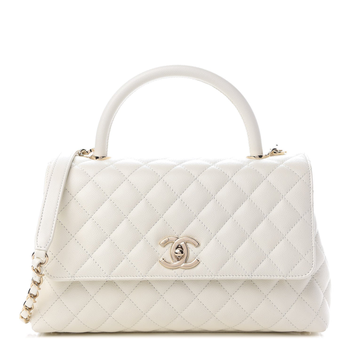 Chanel Caviar Quilted Small Coco Handle Flap White 1 of 9