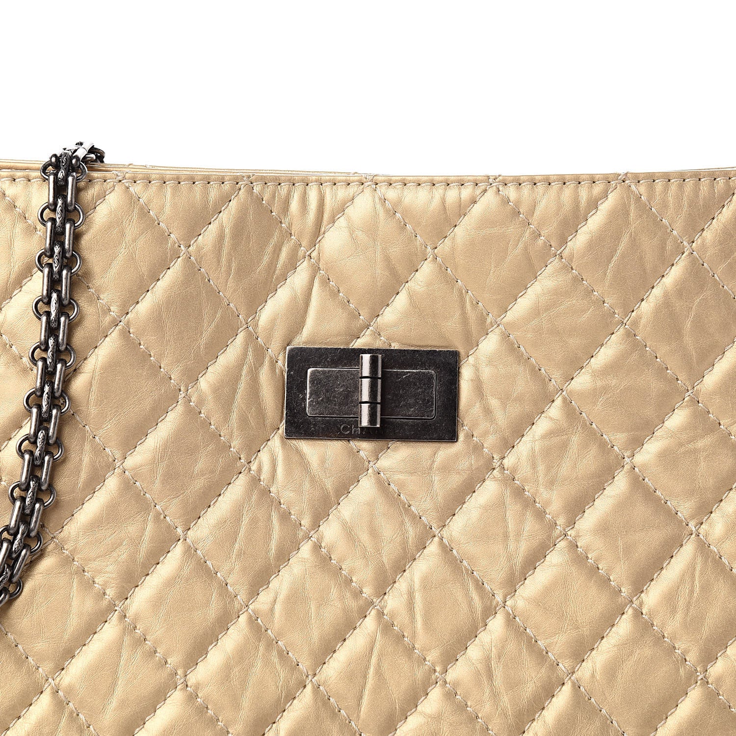 Chanel Metallic Aged Calfskin Quilted Reissue 2.55 Tote Light Gold 11 of 11