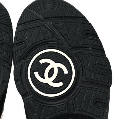 Chanel Suede Calfskin Fabric CC High Top Sneakers 39.5 Black Turquoise Gold 6 of 7