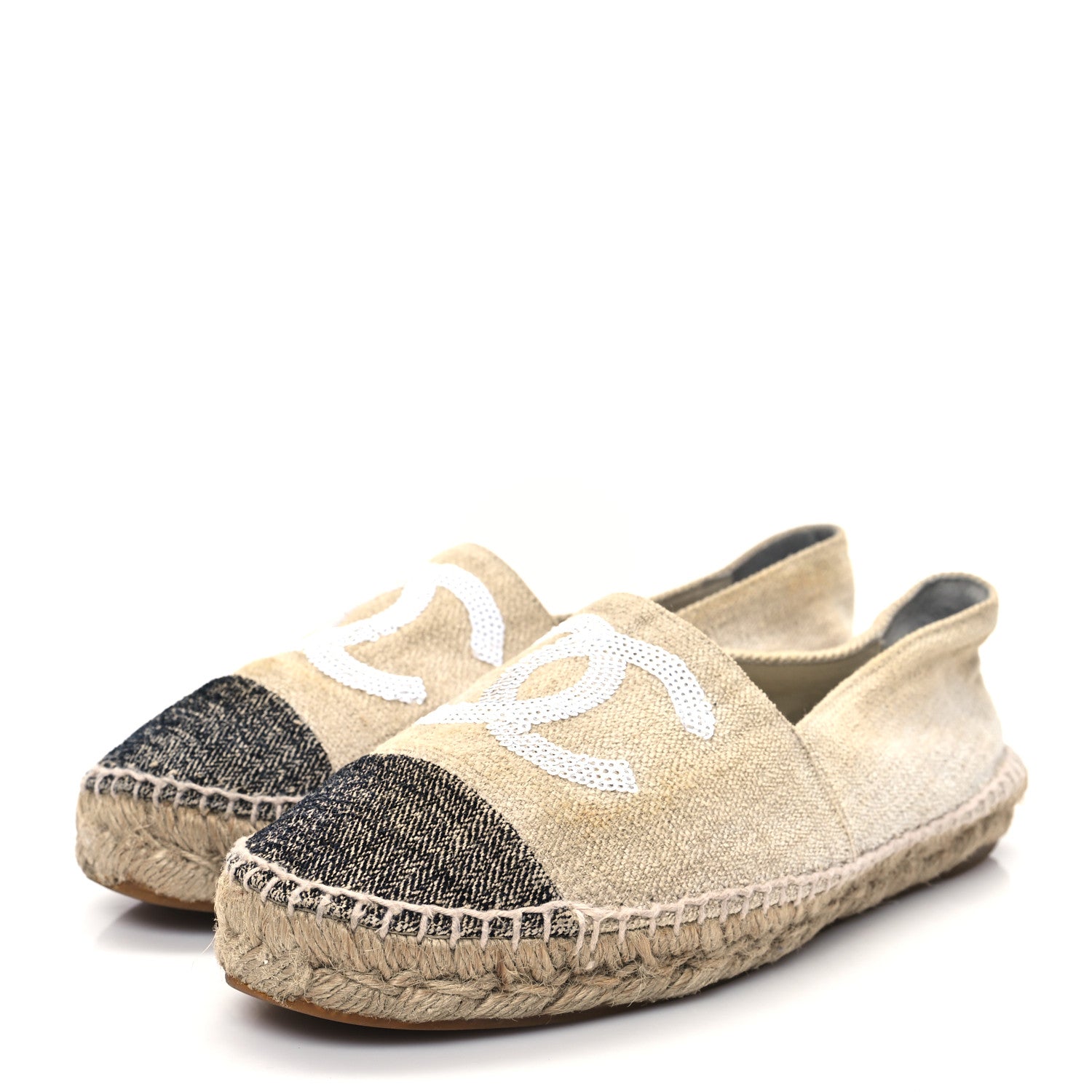 Chanel Linen Sequin CC Espadrilles 39 Beige Black 3 of 11