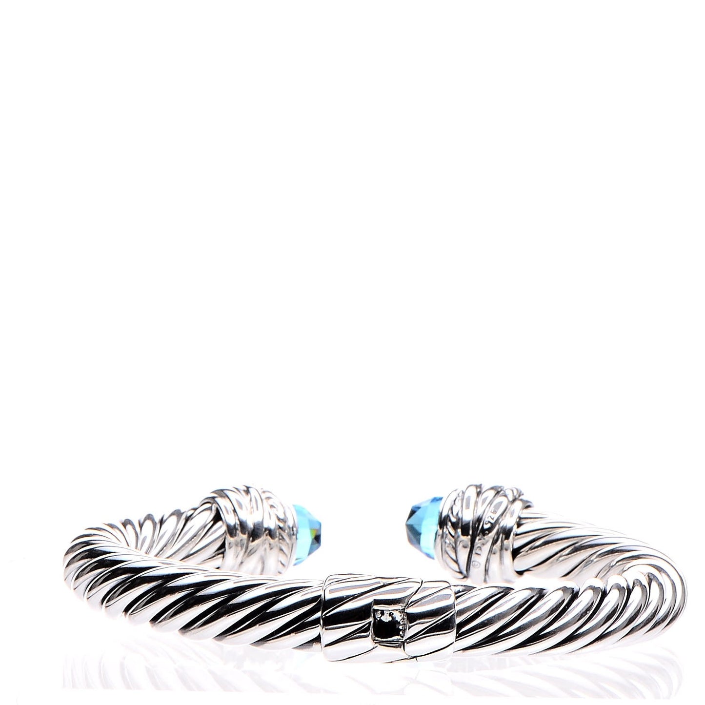 Sterling Silver Diamond Blue Topaz 8.5mm Crossover Hinge Bracelet