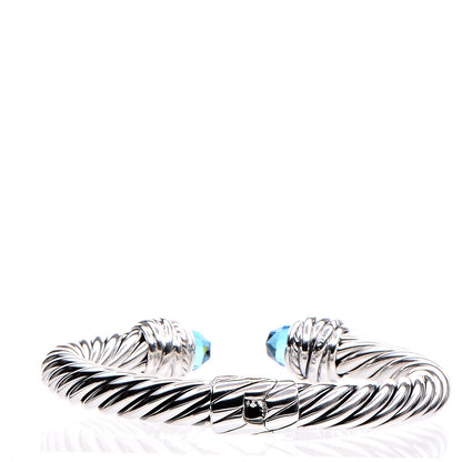 David Yurman Sterling Silver Diamond Blue Topaz 8.5mm Crossover Hinge Bracelet 3 of 5