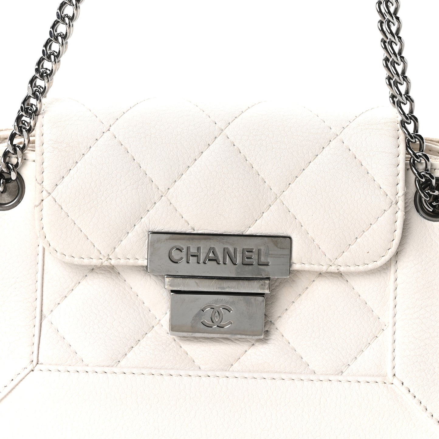 Caviar Quilted Mini Accordion Flap White