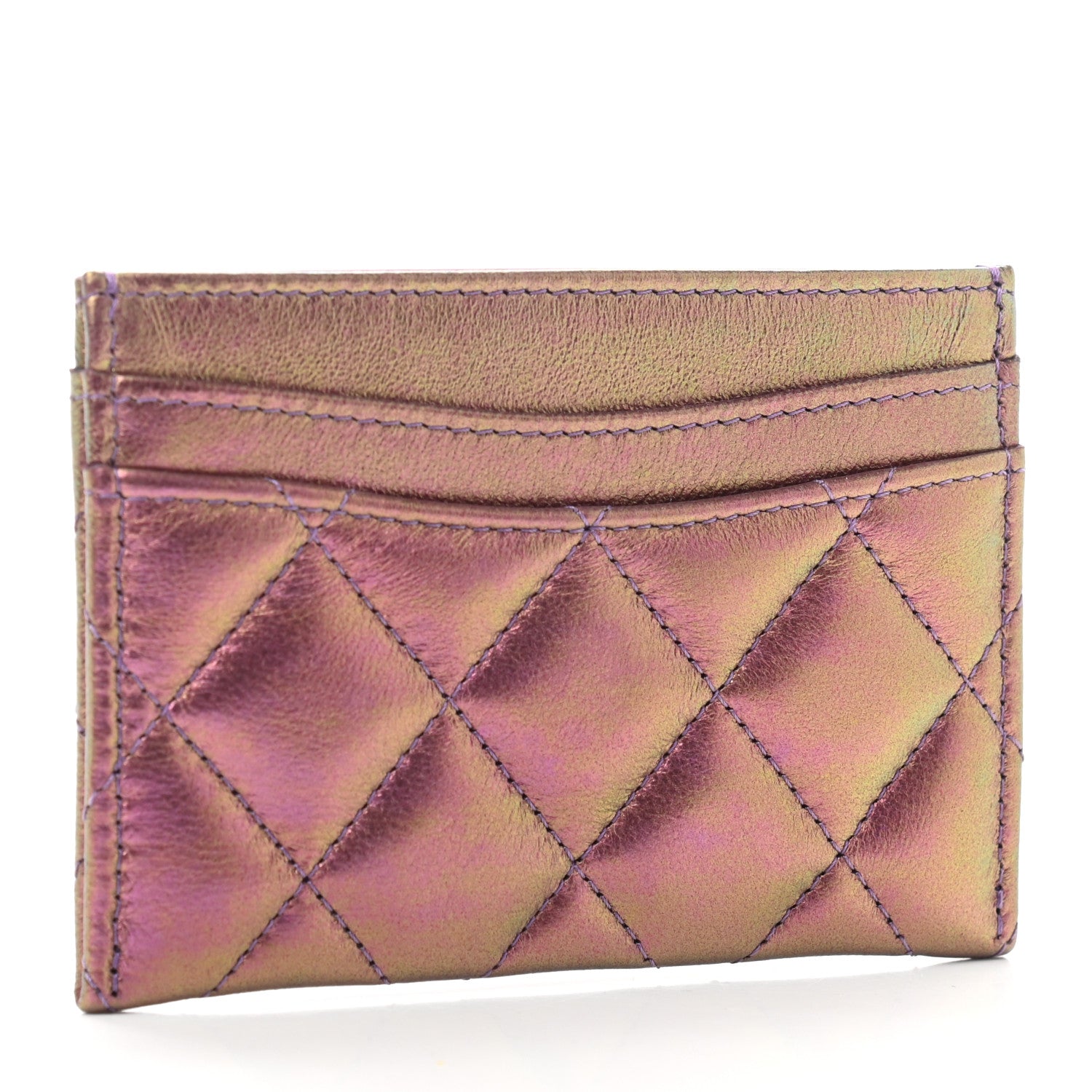 Chanel Iridescent Lambskin Quilted Card Holder Purple 3 of 8