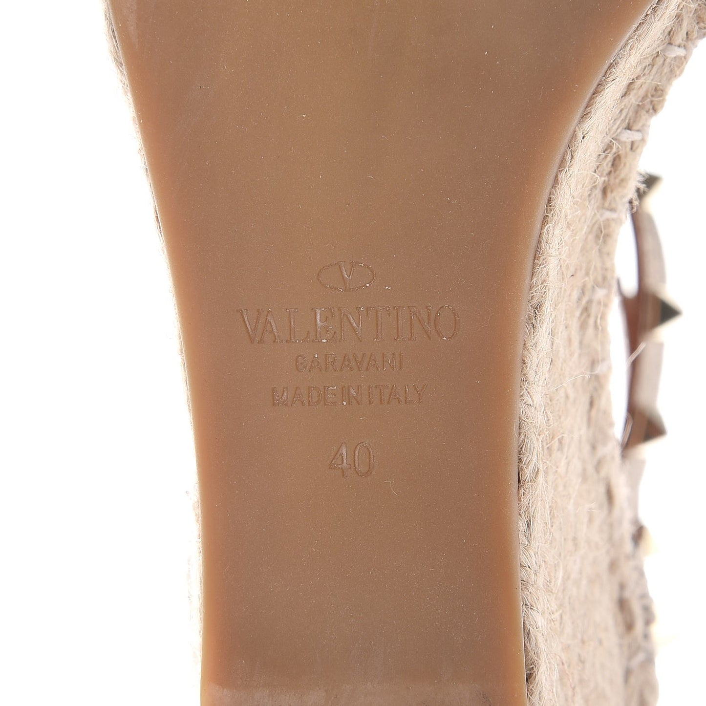 Metallic Grained Calfskin Rockstud Ankle Wrap Espadrille 15/85mm Wedges 40 Skin