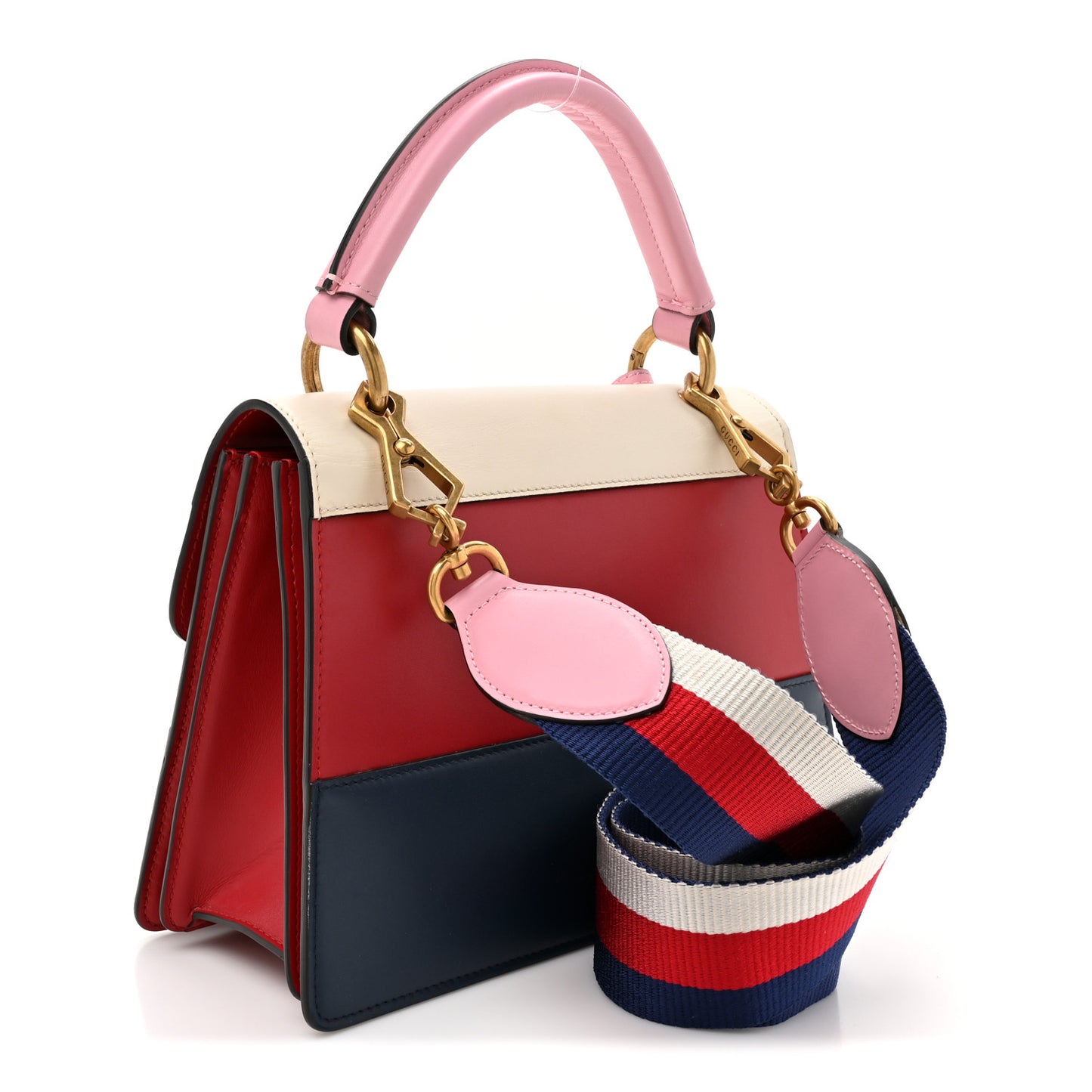 Calfskin Sylvie Web Small Queen Margaret Top Handle Bag Blue Agata Hibiscus Red Mystic White Sugar Pink