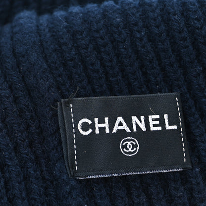 Chanel Cashmere Sequin Logo Beanie Hat Navy Silver 5 of 5