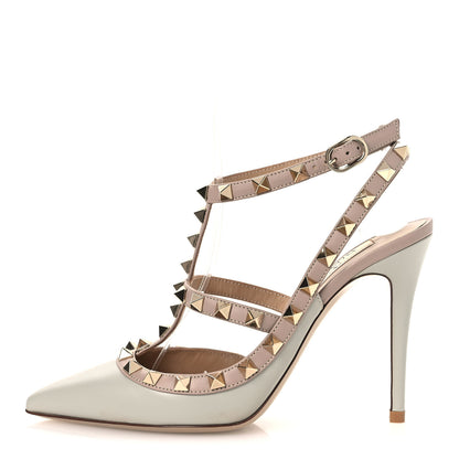 Valentino Garavani Calfskin Nappa Rockstud Ankle Strap 100mm Pumps 36 Pastel Grey Poudre 1 of 12