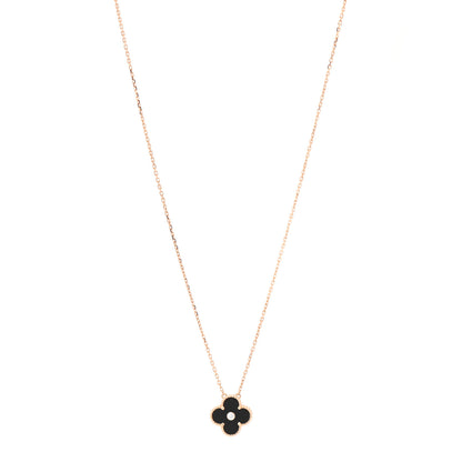 Van Cleef & Arpels 18K Rose Gold Diamond Black Onyx Vintage Alhambra Pendant Necklace 1 of 8