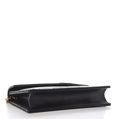 Saint Laurent Grain De Poudre Matelasse Chevron Monogram Envelope Chain Wallet Black 4 of 9