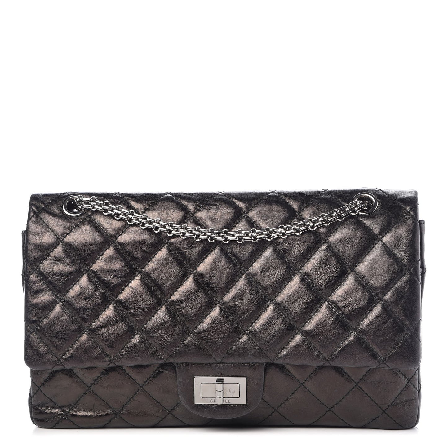 Glazed Aged Calfskin Quilted 2.55 Reissue 227 Flap Black