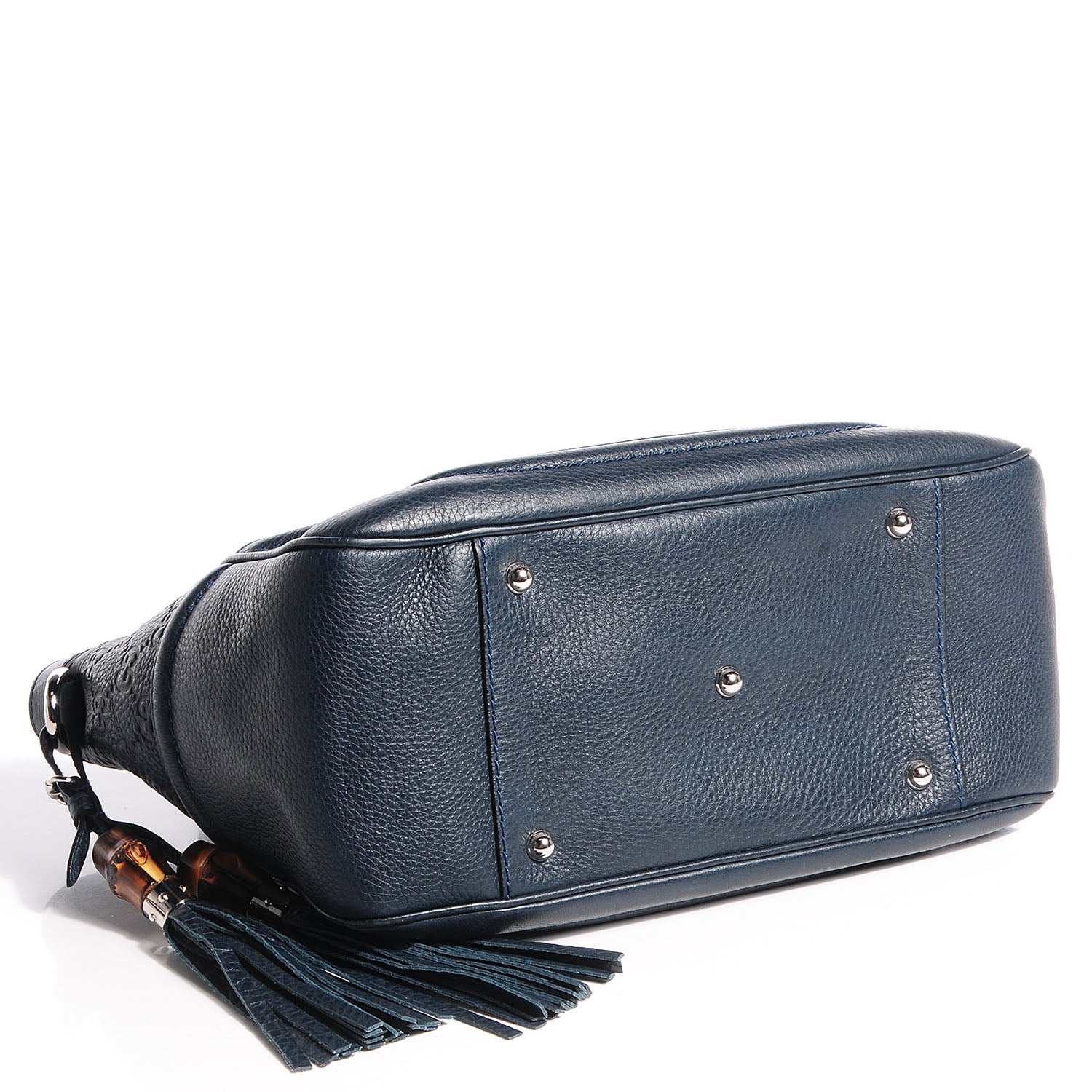 Gucci Guccissima New Bamboo Small Tassel Tote Dark Blue 4 of 7