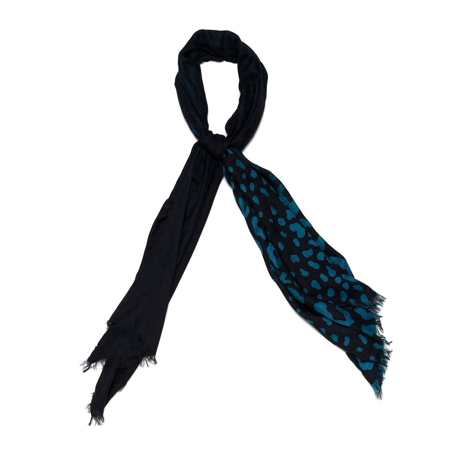 Gucci Modal Viscose Monogram Leopard Fringe Scarf Graphite 1 of 4